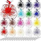 Tarpop 16 Pcs Fascinators Hat for Women Tea Party Hat Flower Mesh Fascinators Wedding Feather Headband Cocktail Hair Clip