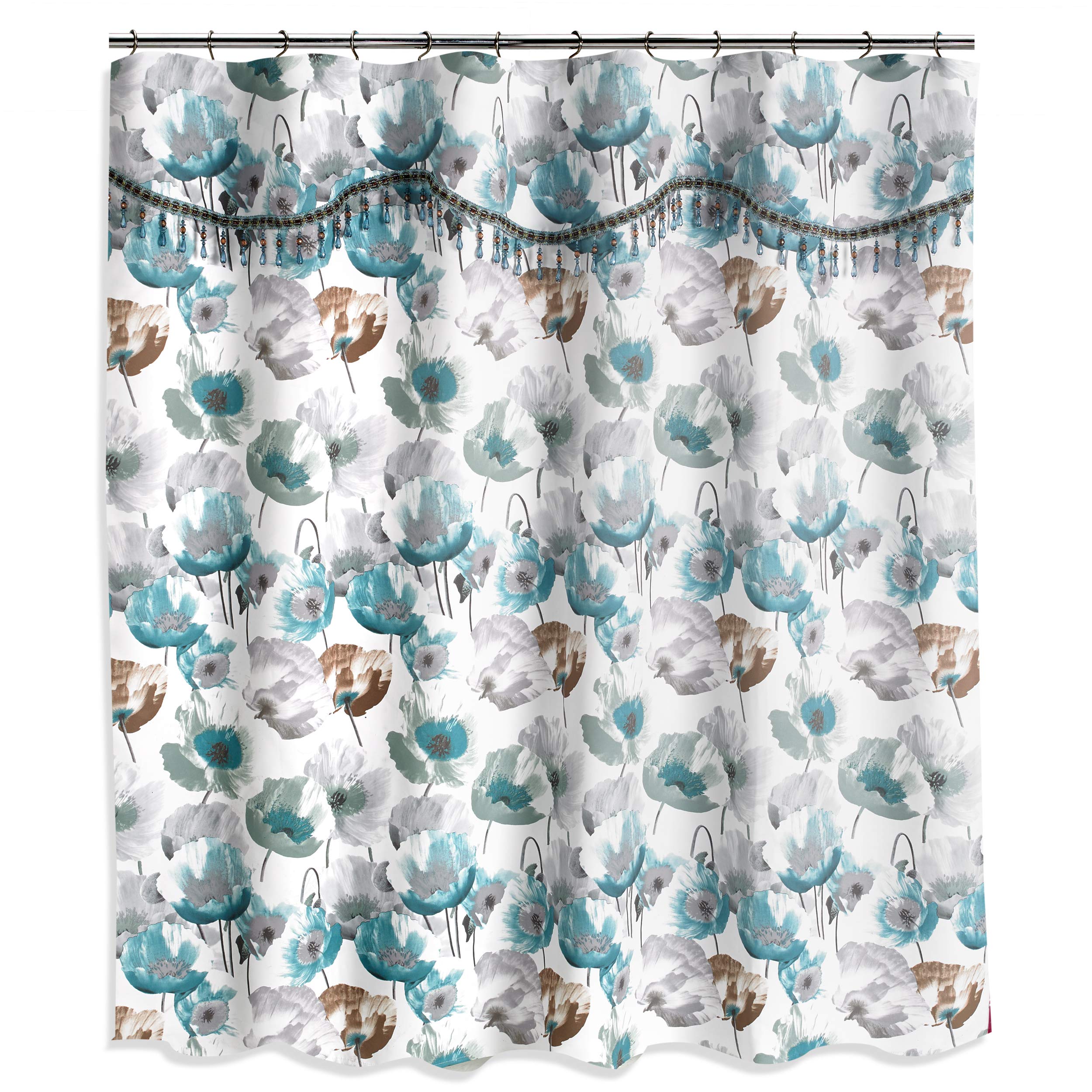 Popular Bath Poppy Fields, Polyester, Aqua, Shower Curtain