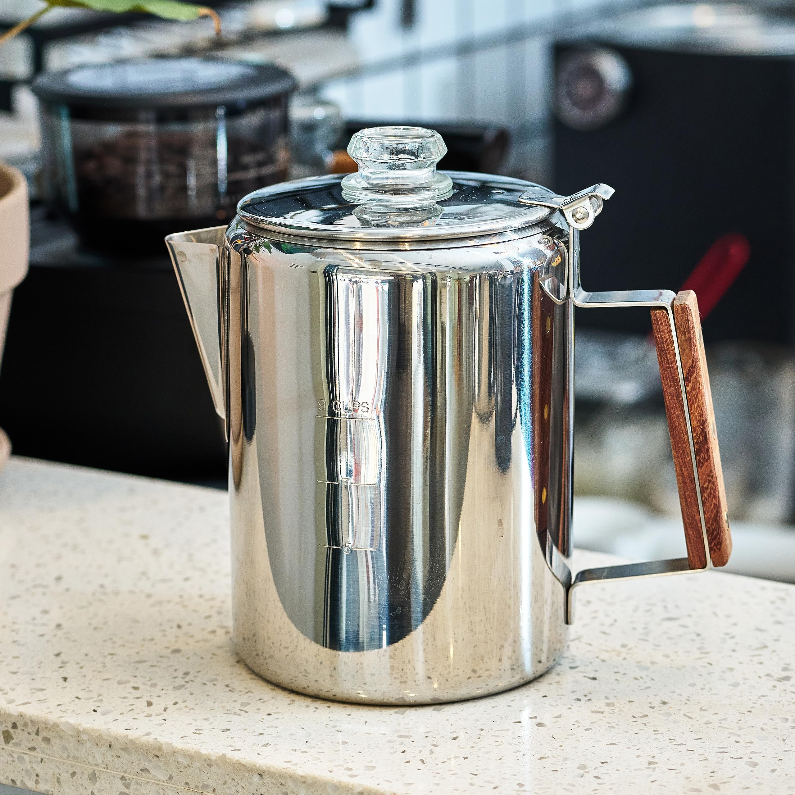 Camping-Fire Coffee Percolator Stovetop Pot- Stainless Steel Stove top Coffee Pot, Unleash Flavor in the Great Outdoors (9 Cups)