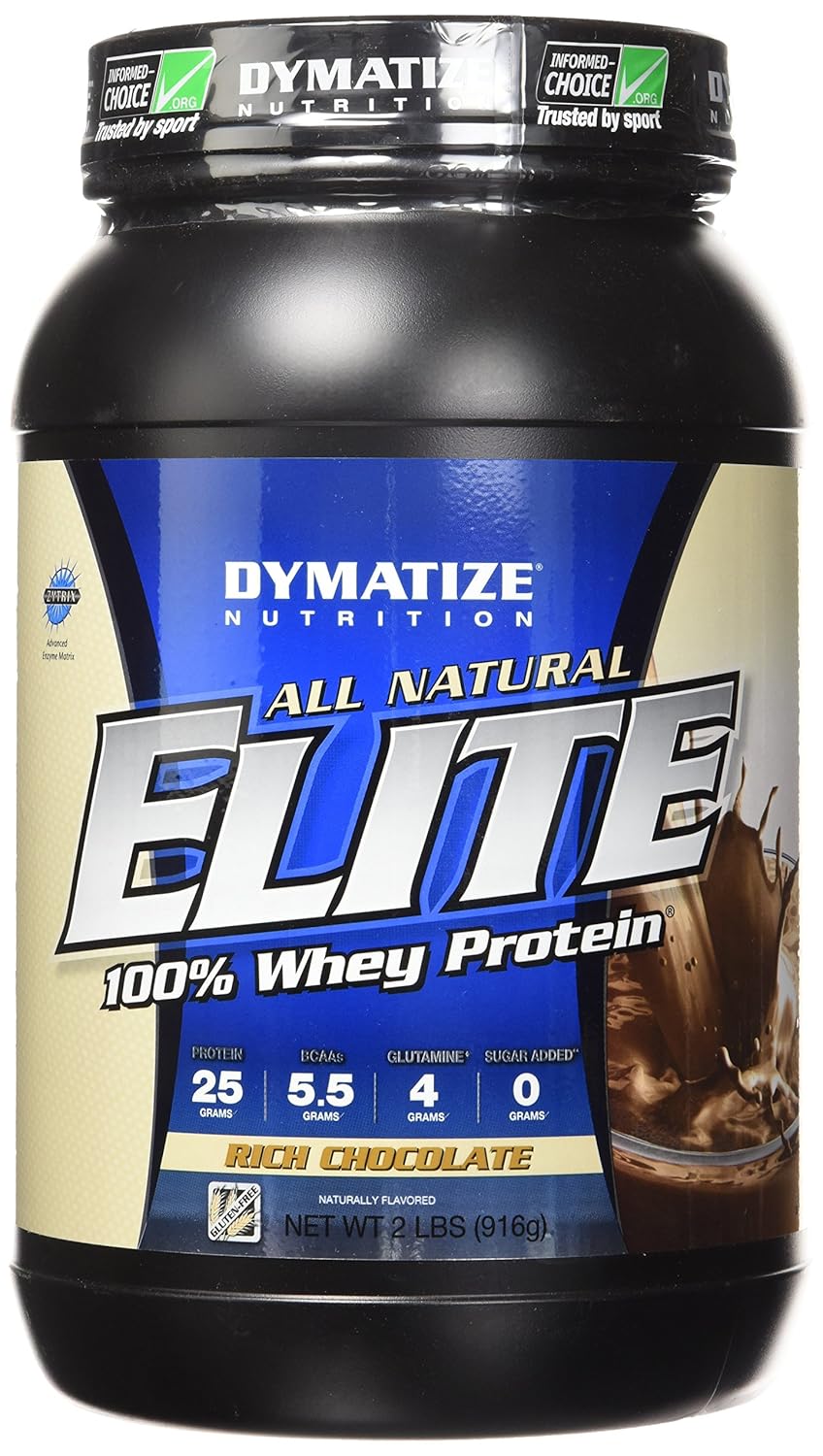 Dymatize All Natural Elite 100 Whey Protein, Rich Chocolate, 2 lbs 2