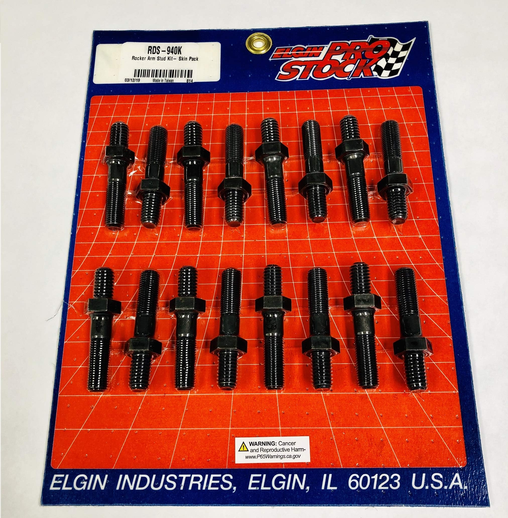 Elgin Industries Rocker Arm Studs compatible with Big Block Chevy & Ford 7/16-20 x 7/16-14 x 2.6700