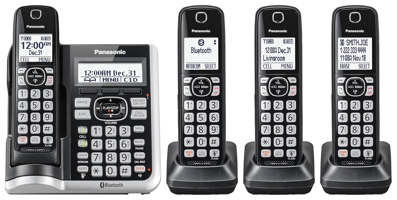 Amazon.com: PANASONIC Link2Cell Bluetooth Cordless Phone System with Voice  Assistant, Call Blocking and Answering Machine. DECT 6.0 Expandable  Cordless ...