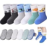 DOSKONI Baby Toddlers Non Slip Socks with Grippers Cotton Crew Gift Grips Socks for Kids Boys Girls 6 Pairs