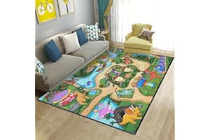 TVEINARD Cute Dinosaur Zoo Area Rug for Kids Boys Girls Room Bedroom, Dinosaur Land Toddler Baby Crawling Playing Rug Gaming Carpet for Living Room Nursery Room, Non-Slip Machine Washable Rug 59 * 39inch