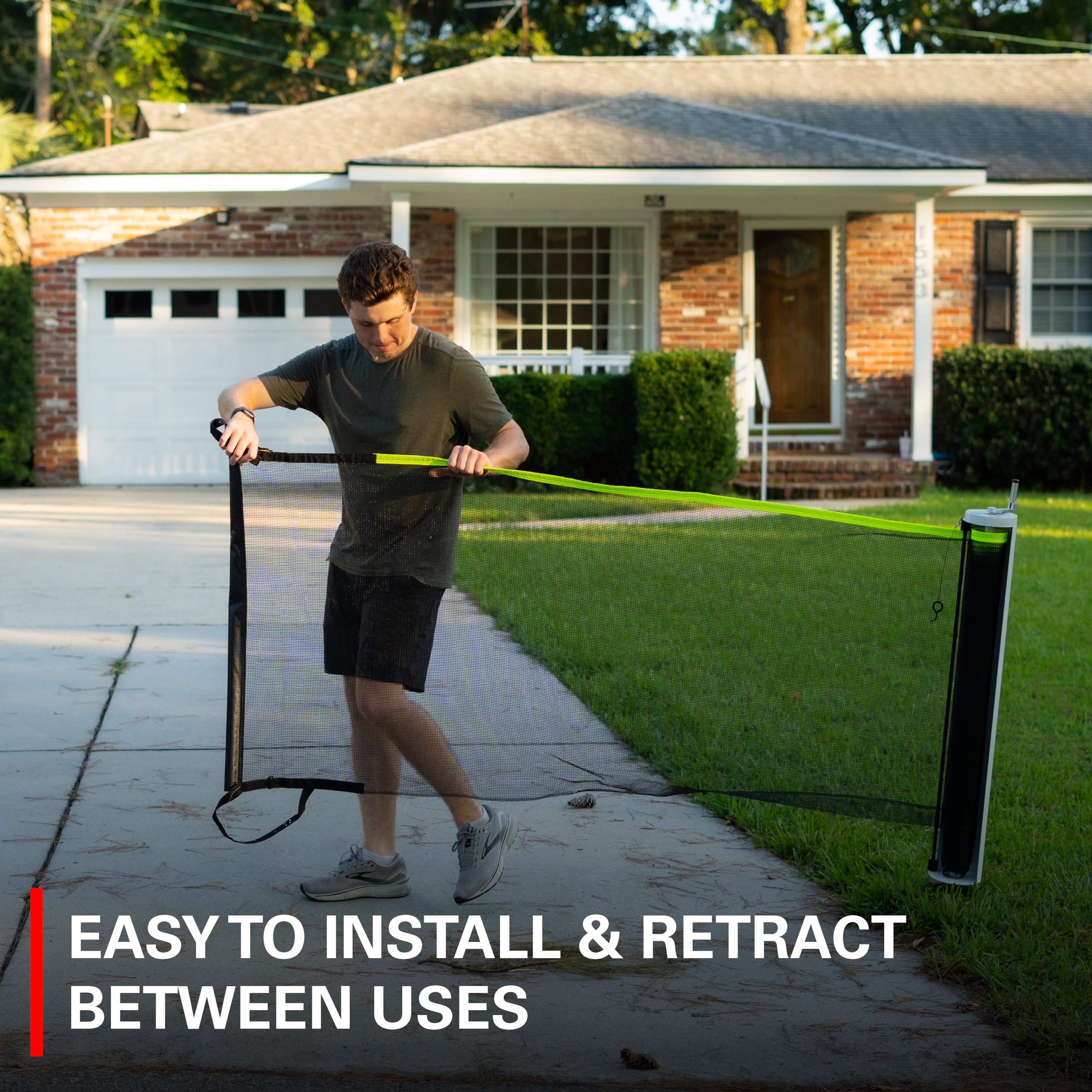 Rukket Driveway Guard Adjustable Barricade Net with Removeable Ground Stakes, Portable Barrier Netting for Sports, Keep Basketballs from Rolling Into The Street