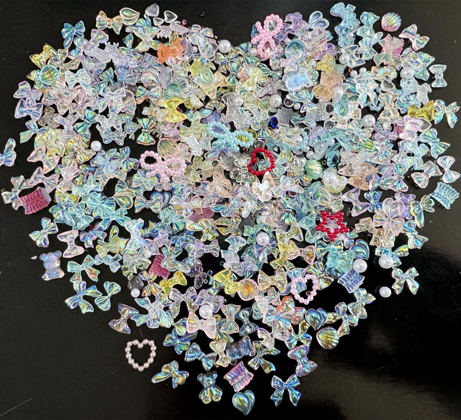 Aurora Bow Bear Nail Art Charms - 400 Pcs Heart Nail Pearls, Rhinestones & Gems for DIY Crafts — image 1