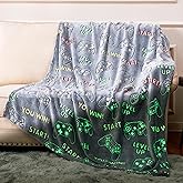 Cloele Glow in The Dark Gaming Blanket Game Controller Gifts Toys for Kids Boys -Gamer Room Decor Gamepad Throw Blanket Glowing Luminous Birthday Christmas Valentines Teens Gifts,Grey 50"x60"