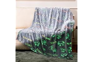 Cloele Glow in The Dark Gaming Blanket Game Controller Gifts Toys for Kids Boys -Gamer Room Decor Gamepad Throw Blanket Glowing Luminous Birthday Christmas Valentines Teens Gifts,Grey 50"x60"