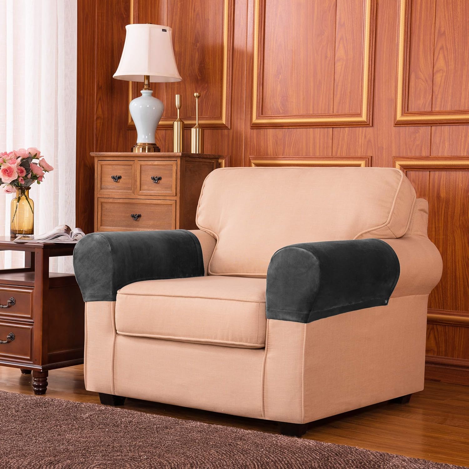 subrtex Spandex Stretch Velvet Armrest Covers Anti-Slip Furniture Protector Armchair Slipcovers for Sofa with Free Fixing Tools Twist Pins: Kitchen & Dining