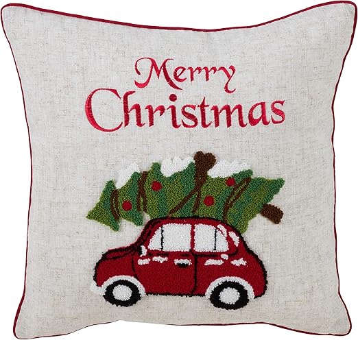 Amazon Com Merry Christmas And Red Car Down Filled Throw Pillow