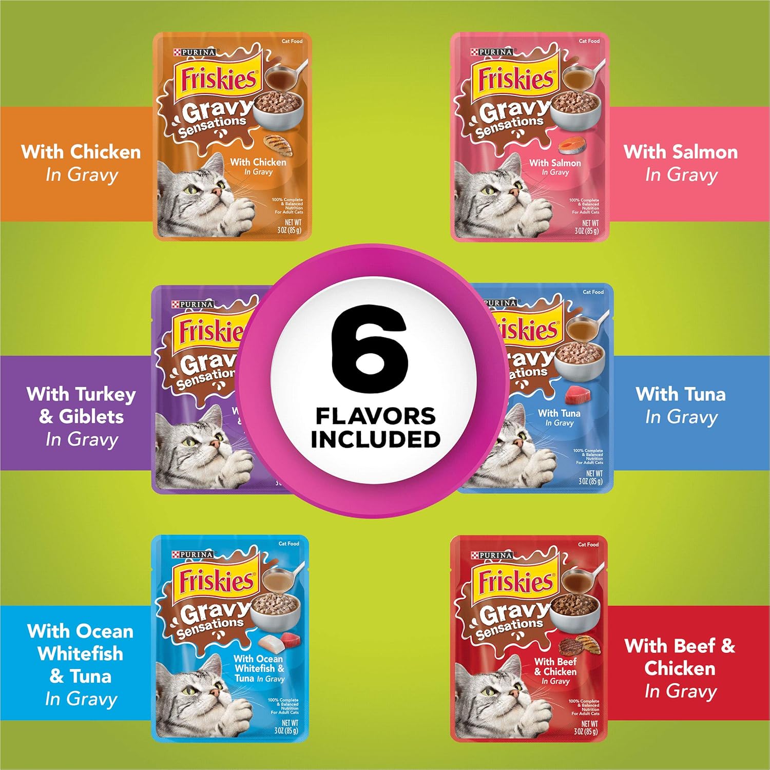 Purina Friskies Gravy Wet Cat Food Variety Pack, Gravy Sensations Farm & Fish Pouches - (24) 3 oz. Pouches : Wet Pet Food Pouches : Pet Supplies