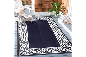 PureCozy Outdoor Plastic Straw Rug Navy Blue Waterproof Indoor Outdoor Patio Rug 5x8 Carpet Geometric Reversible Mat Modern Washable Large Outside Area Rug for Camping RV Porch Deck Balcony Beach