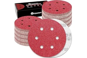 Pukamam 100 Pcs 6 inch Sanding Discs 80 Grit 6 Hole Hook and Loop Round Sandpaper for Random Orbital Sander