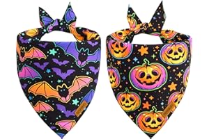 THLOH Halloween Dog Bandanas - 2 Pack Reversible Pumpkin and Bat Pet Scarf for Boys and Girls | Fall Dog Bibs | Premium Durable Fabric | Holiday Dog Bandana for Medium and Large Dogs (Large)