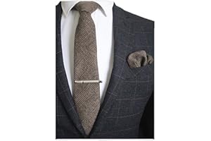 JEMYGINS Solid Color Cotton Cashmere Necktie and Pocket Square Tie Clip Sets for Men