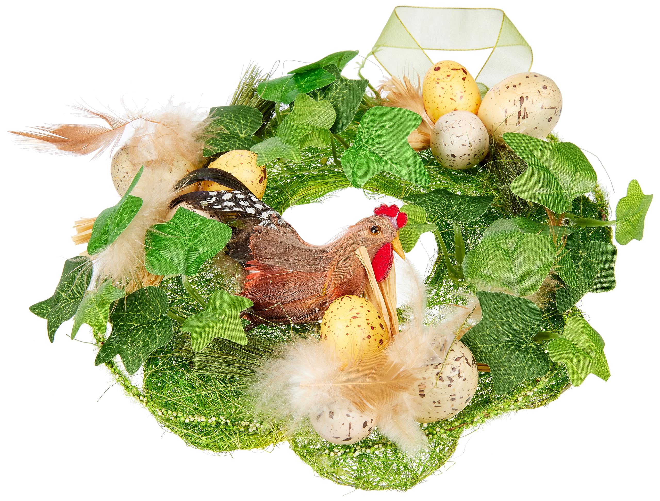 Heitmann DECO 65059 Sisal Wreath with Spring Chicken Made of Feathers and Eggs