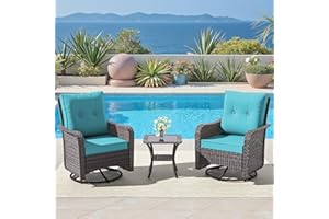 ALAULM Outdoor Swivel Rocking Chairs Set of 2 Wicker Patio Chairs with 4”Thick Cushions and High Back,Patio Furniture Set w/Side Table for Porch, Poolside, Backyard, Garden-Blue