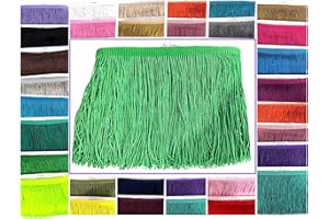 SEW TRENDS Beautiful 2 Yards of 12" Long Chainette Fringe Tassel Thread Yarn Trim Fringe Sewing, Dance Costumes, Drapery, Lamp Shades-Green