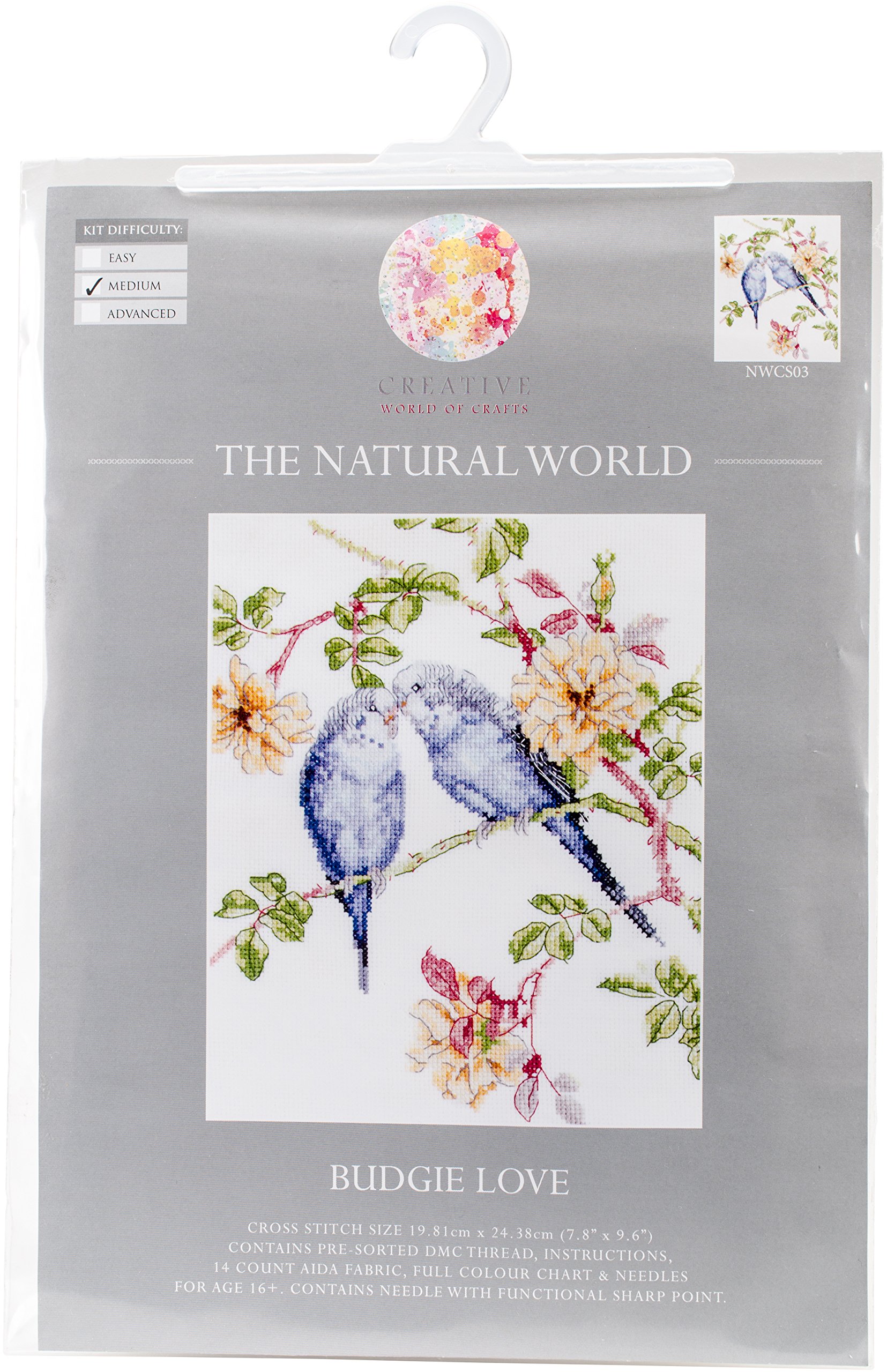 Creative World of Crafts The Natural World Cross Stitch Kits - Budgie Love, 34 x 22 x 1 cm