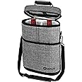 OPUX 2 Bottle Wine Carrier Tote, Insulated Leakproof Wine Cooler Bag, Wine Travel Bag for Picnic BYOB Beach, Portable Wine Bottle Carrying Case, Gift for Wine Lover Women Men Christmas, Heather Grey