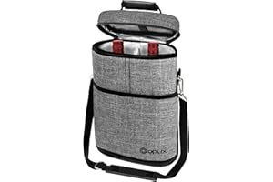 OPUX 2 Bottle Wine Carrier Tote, Insulated Leakproof Wine Cooler Bag, Wine Travel Bag for Picnic BYOB Beach, Portable Wine Bottle Carrying Case, Gift for Wine Lover Women Men Christmas, Heather Grey