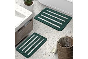 Urvoix Striped Bathroom Rugs Set 2 Piece, Microfiber Bathroom Mat Set Non Slip, Ultra Soft and Absorbent Bathroom Carpet Set, Machine Washable Bath Mats Set for Bathroom Floor, Shower