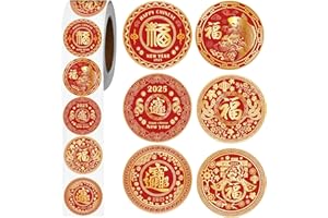 Luvsweets Chinese New Year Stickers - 500 Pcs Lunar New Year Stickers 2025, Snake Year Sticker Roll, Lucky Chinese Character Stickers, Spring Festival Decorations Labels for Candy Chocolate
