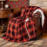 PTQ Red Christmas Electric Heated Blanket 50"x60", Fast Heated Throw with 8 Hours Auto Off/8 Heats Levels, Soft Plaid Sherpa with ETL Certification, Gifts for Adults Keep Warm in Home Office
