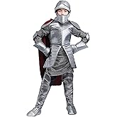 Kids Knight Armor Costume | Metallic Foam-Backed Suit With Attached Cape, Helmet, Gauntlets, & Boot Covers