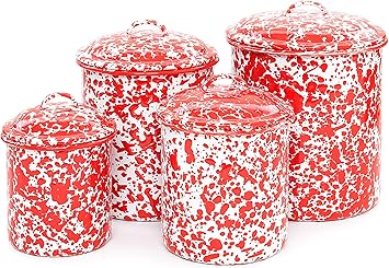 Amazon Com Enamelware Canister Set 4 Piece Red White Splatter