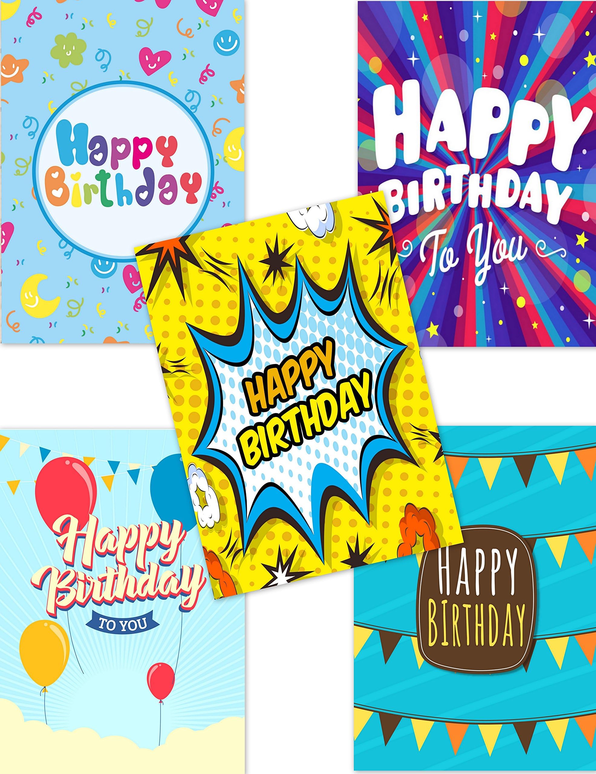10 Budget Mix Fun Birthday Cards & Envelopes by Greetingles. Made in UK