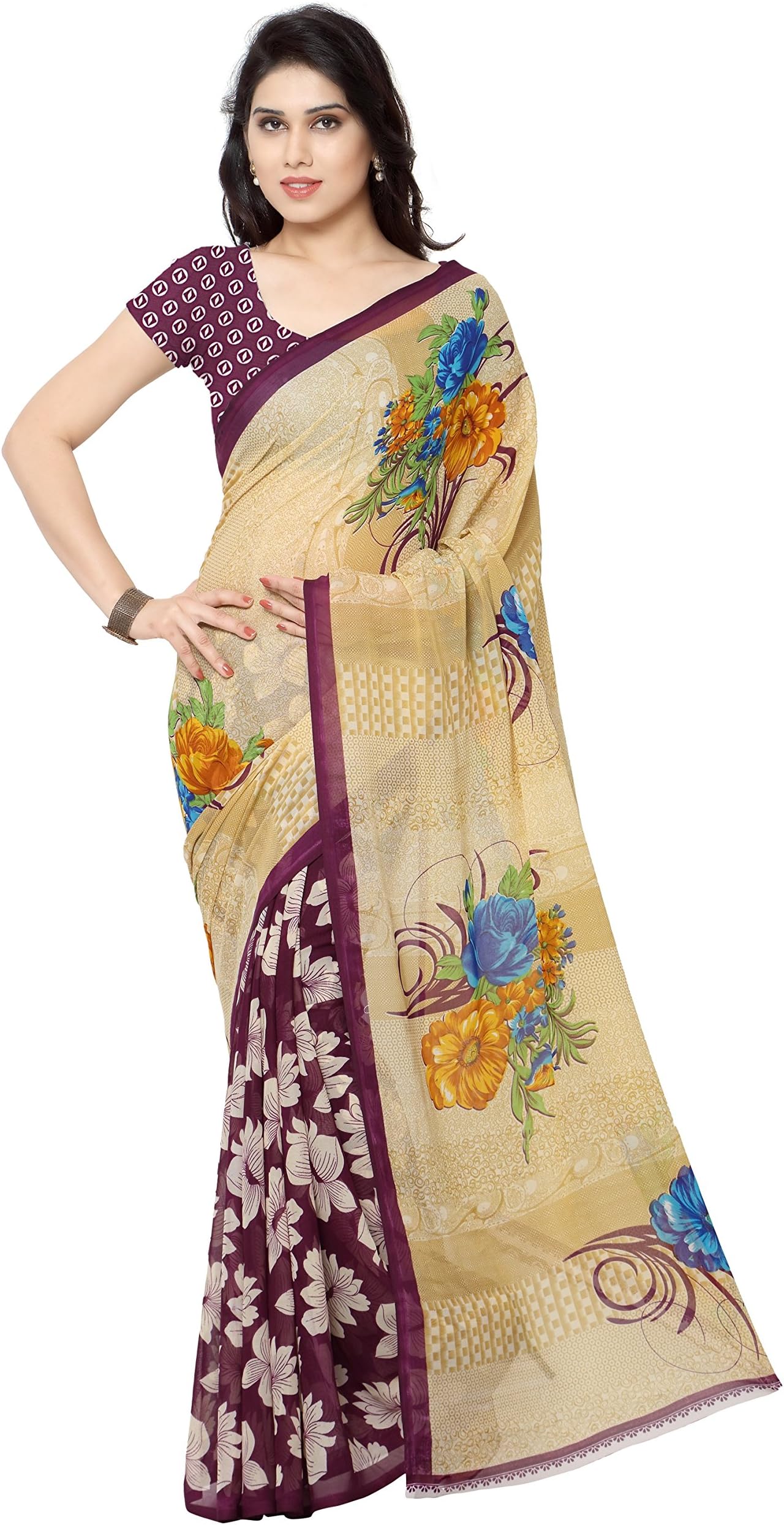 Anand Sarees Georgette Saree with Blouse Piece (2942_Multicoloured_Free size)