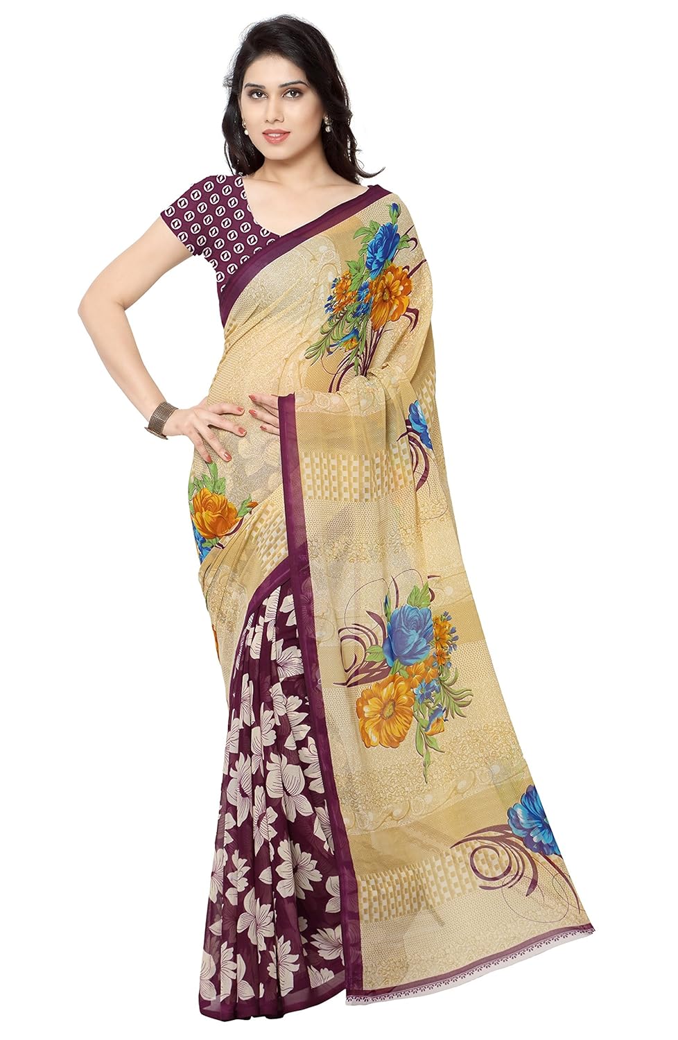 anand sarees georgette saree with blouse piece (2942_multicoloured_free size)
