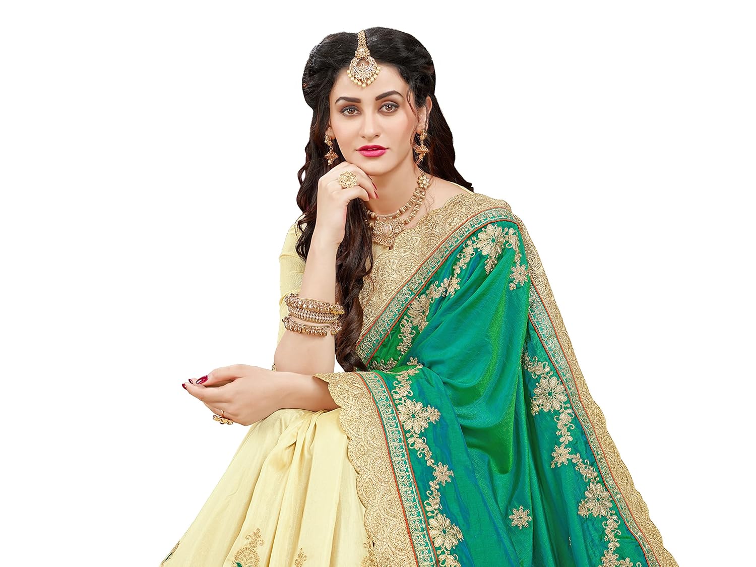 manohari embroidery green art silk saree