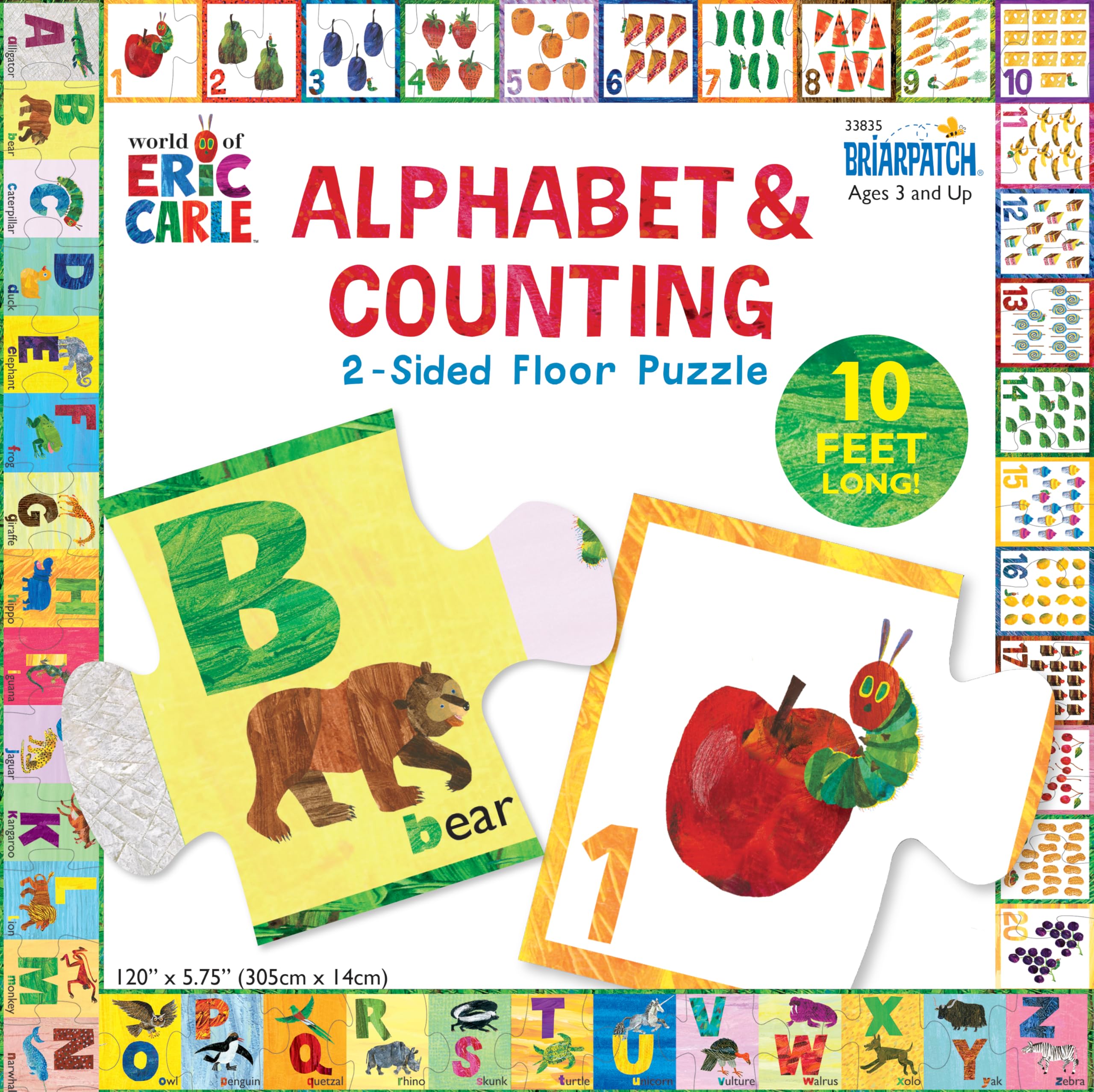 Briarpatch, The World of Eric Carle ABC 123 2-Sided Floor Puzzle, Based On Very Hungry Caterpillar Board Book, Preschool Learning for Kids