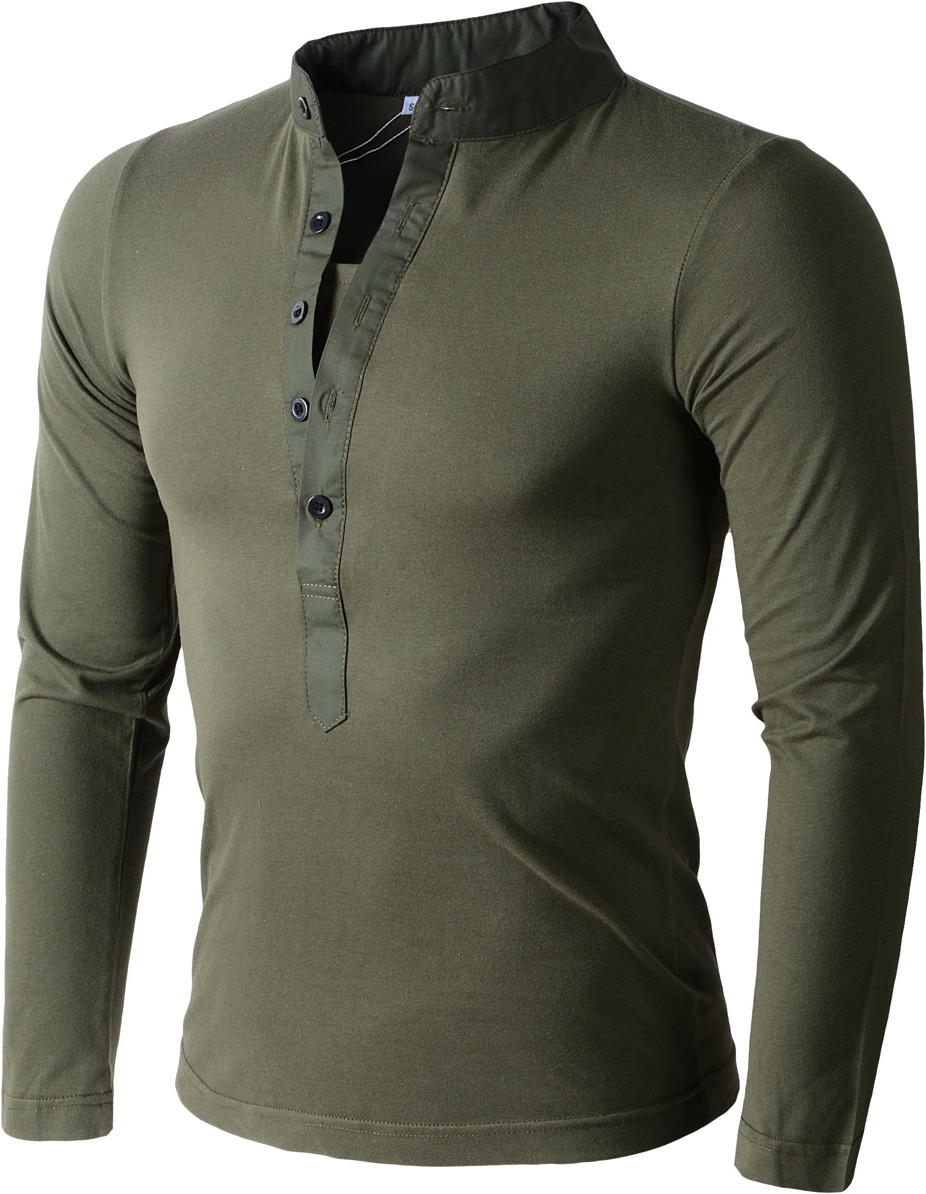 Mens Long Sleeve Slim Fit Henley Shirts (S, 11Army Green)
