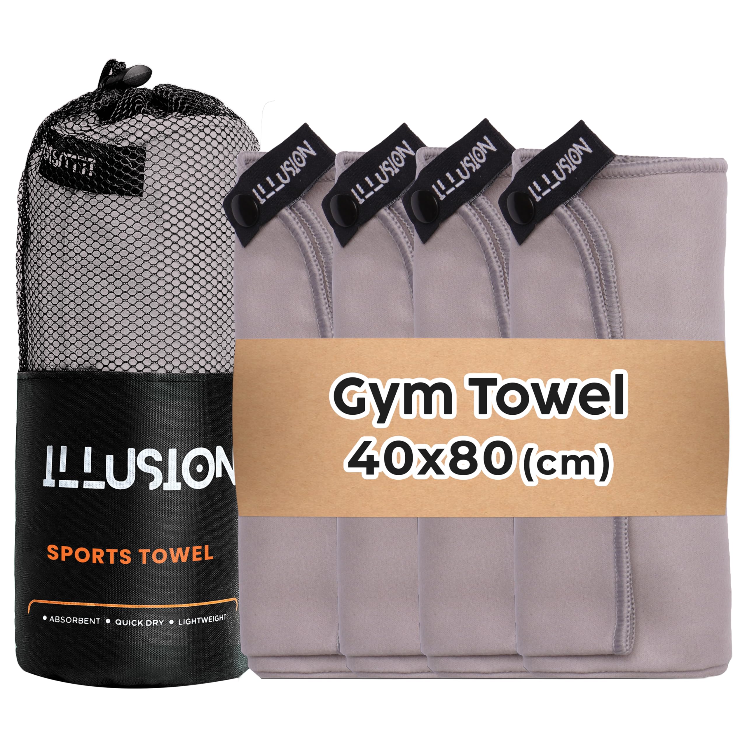 illusion Small Microfibre Gym Towel for Active Sports (40x80cm) - Lightweight Quick Dry Towel - Ideal for Cardio, Cycling, Strength Training, Yoga, and Running, Perfect for Athletes Training Outdoors — image 1