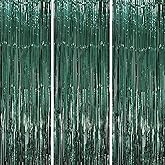 Voircoloria 3 Pack 3.3 x 8.2 ft Retro Green Foil Fringe Backdrop Curtains, Tinsel Streamers Party Decorations, Fringe Backdrop, Door Shimmer for Christmas