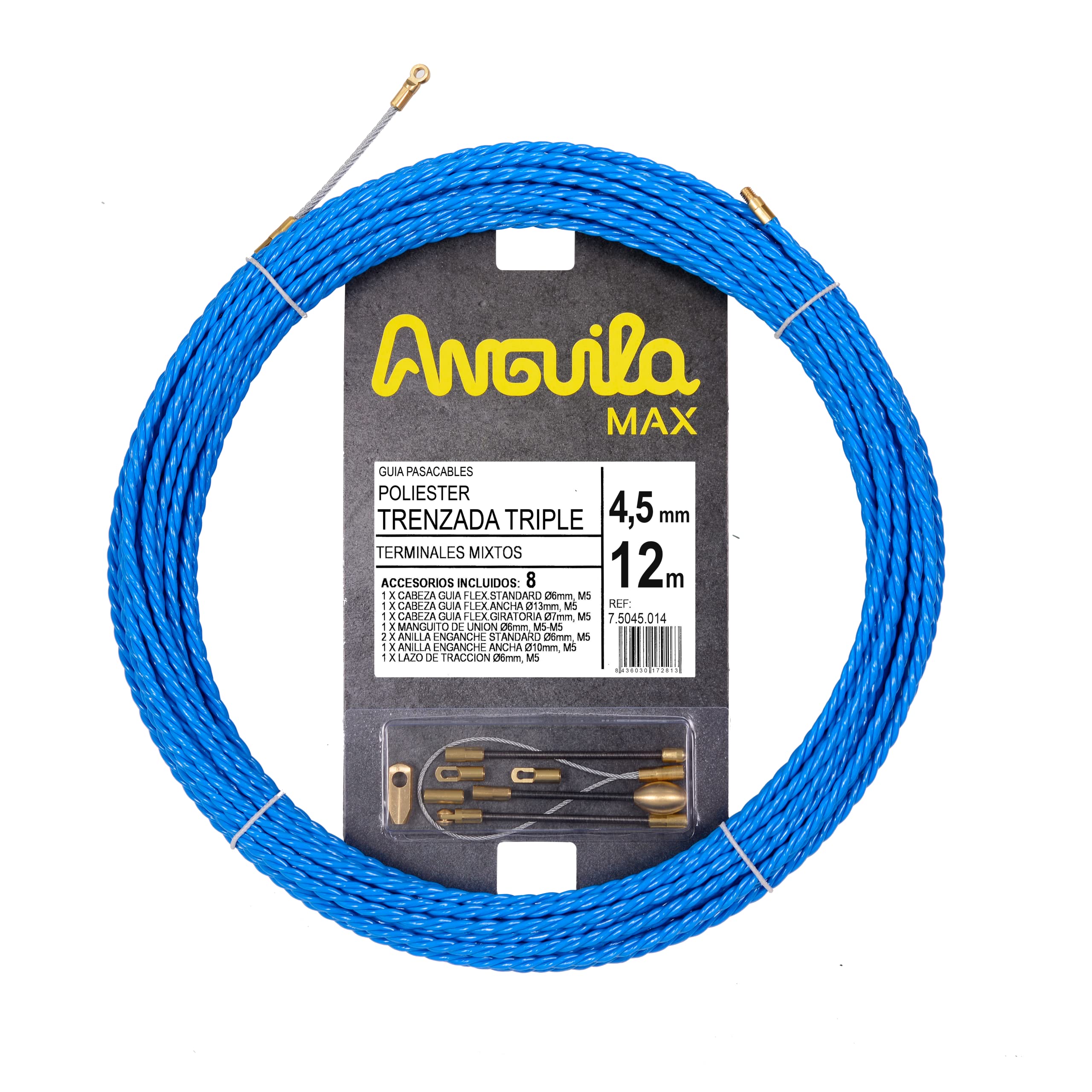 Anguila Max 7.5045.012 Cable Guide Special Curves Polyester Triple Braided 4.5 mm 12 m and Mixed Terminals, Blue