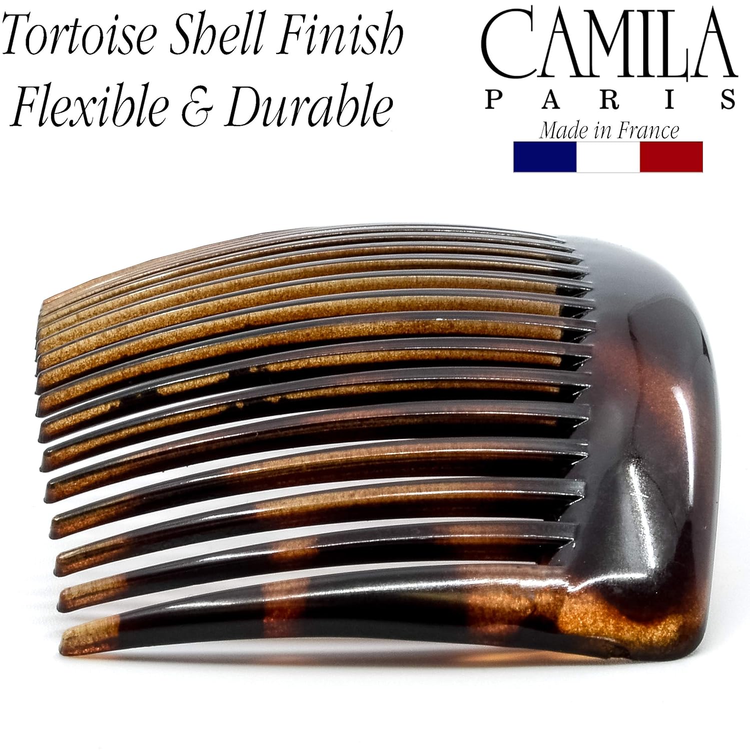 Camila Paris AD66/2 French Side Combs Large 2 Pack Curved Tortoise Shell Flexible Durable Cellulose Hair Combs, Strong Hold Hair Clips for Women, No Slip Styling Girls Hair Accessories, Made in France : Beauty