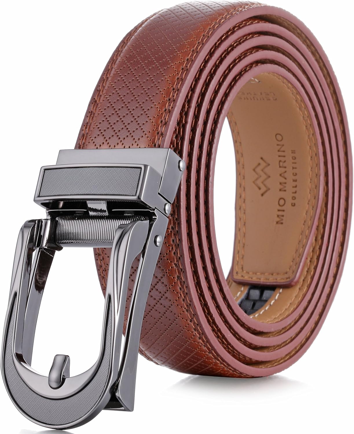 Marino Avenue Mens Genuine Leather Ratchet Dress Belt with Open Linxx Leather Buckle, Enclosed in an Elegant Gift Box