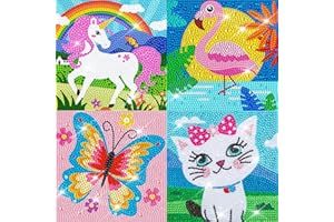 QEUOYSS 5D Diamond Art Kits for Kids Beginners Easy Kits Arts and Crafts for Kids Ages 8-12 Diamond Art Craft Set for Home Wall Decor (4 Pack e)
