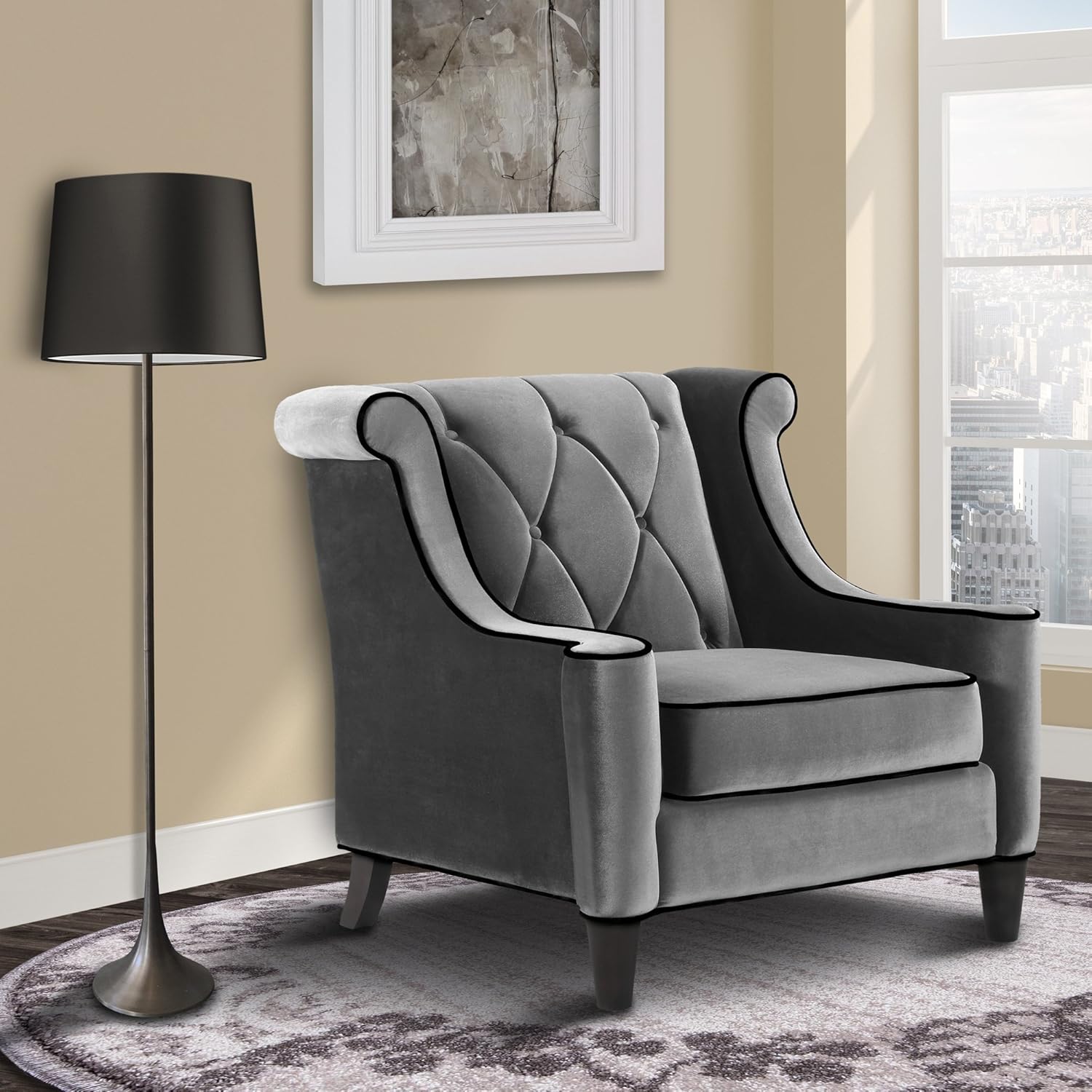 Best velvet tufted with wooden legs and buttons accent chair