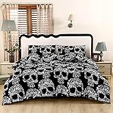 SDIII 3PCS Sugar Skull Comforter Set Twin Soft Microfiber Lightweight Goth Halloween Comforter Twin, Gothic Bedding Set for Kids Teens Skeleton Lovers