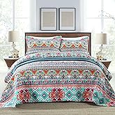 NEWLAKE Cotton Bedspread Quilt Sets-Reversible Patchwork Coverlet Set, Boundless Universe Pattern, Twin Size
