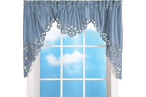 Collections Etc Elegant Cut Out and Embroidered Scroll Window Valance with Rod Pocket Top for Easy Hanging, Blue, 58" X 36"