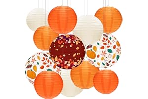 BISANZOYA 12 Pcs Fall Paper Lanterns Thanksgiving Orange Paper Lanterns Party Decorations, Maple Leaves Paper Lanterns Harvest Decorations for Autumn Birthday Party Indoor Outdoor Decor