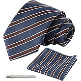 THESRYTTL Men's Elegant Patterned Necktie Set for Formal and Casual Occasion with Pocket Square Tie Clip