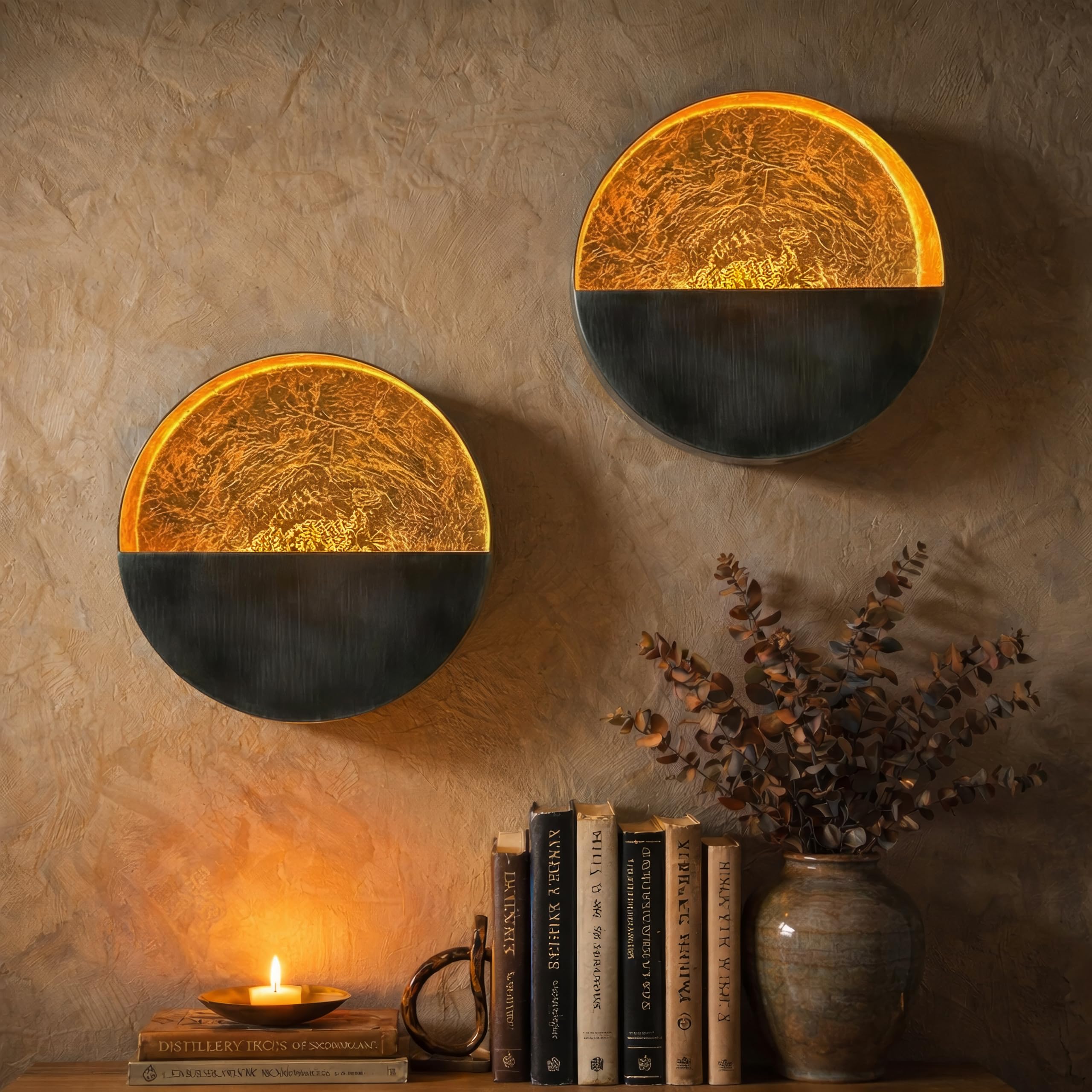 Photo 1 of NativeSkins Eclipse Metal Wall Candle Sconces Set of Two Wall Candle Holders - Set of 2 Handcrafted Decorative Tea Light Sconce for Living Room Decor Gold Tea Holder