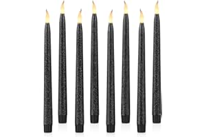 Rhytsing Black Glitter 11" Flameless Taper Candles with Timer Function, Battery Operated Candles for Halloween - Set of 8